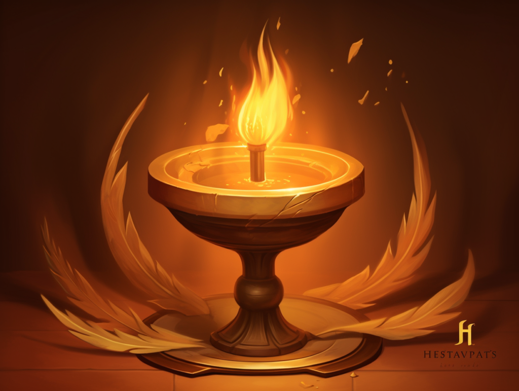 An image depicting Hestia's symbol, the eternal flame of hearth and home.