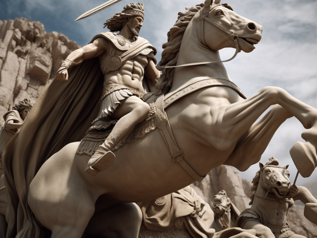 A heroic statue of a man riding a horse unveiled in Iolcus, capturing the epic spirit of ancient Greece.