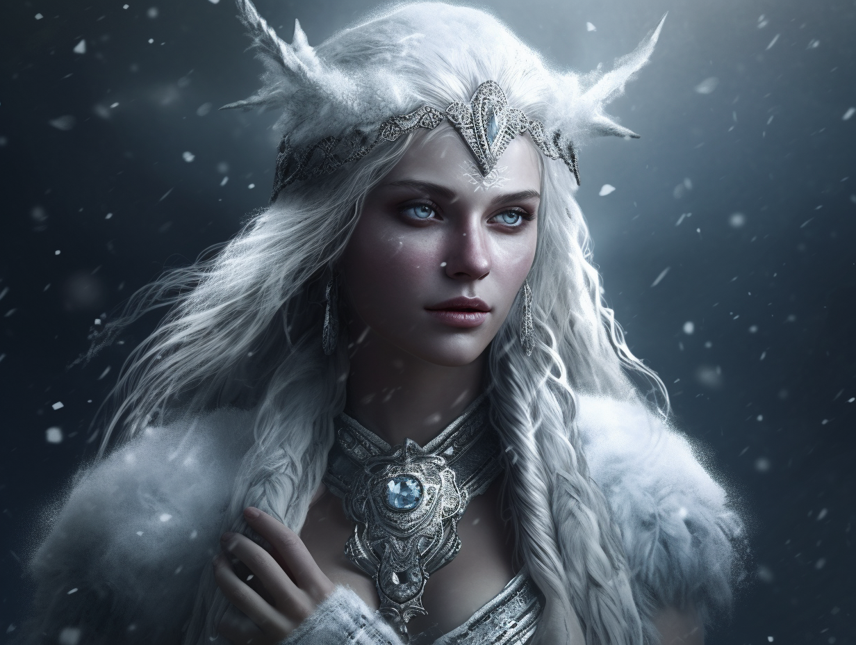 The Norse goddess of snow with horns in the snow.