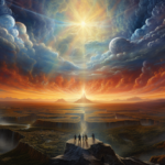 An awe-inspiring painting capturing the significance and grandeur of a sun rising over a majestic mountain.